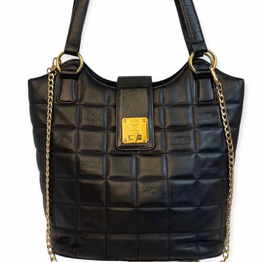 MCM Quilted Leather Bucket Shoulder Hand Bag Authentic